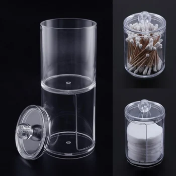 

1 Layers Clear Acrylic Cotton Swab Organizer Box Portable Cosmetics Round Container Makeup Pad Storage Case Makeup Tools