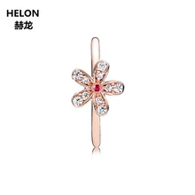 Solid 14k Rose Gold Natural Diamonds Engagement Ring Natural Ruby Wedding Band for Women Party Fine Jewelry Flower OL Style