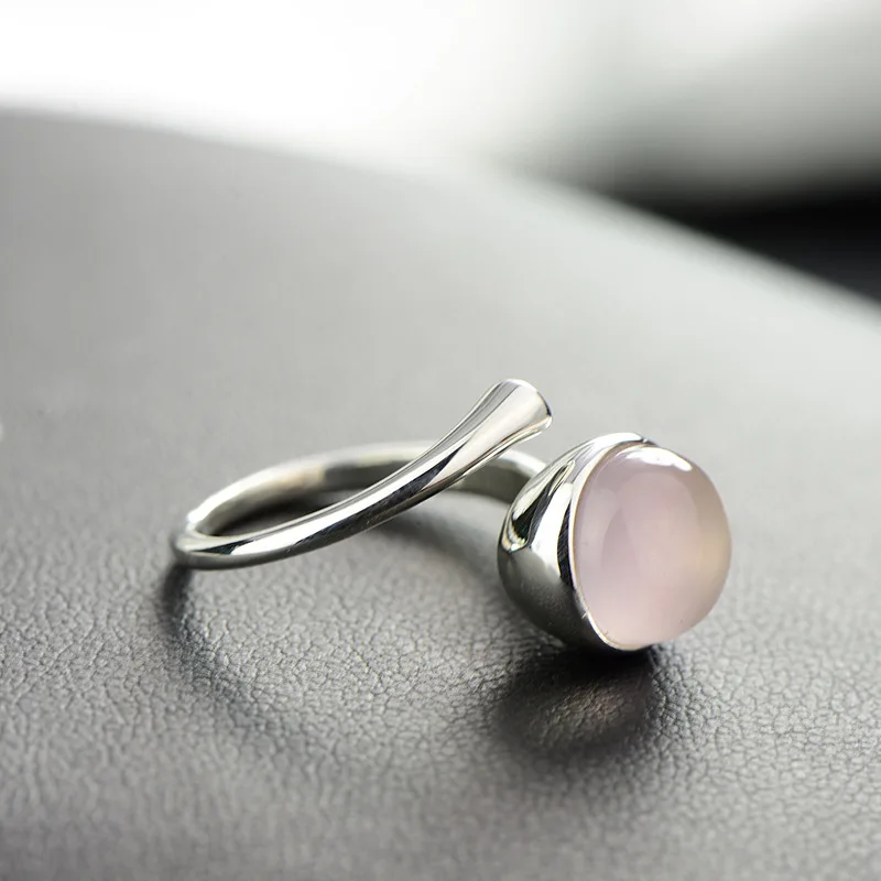 Гарантированное серебряное кольцо для женщин 925 Простые Кольца женские ювелирные изделия розовый КВАРЦЕВЫЙ и из натурального камня красивые ювелирные изделия Bague Argent