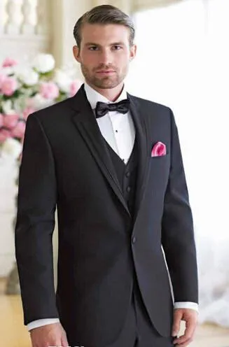 Custom Made Elegant Black Groomsmen Suits For Wedding 2017 Notch Lapel Best Man Wedding Tuxedos Suits