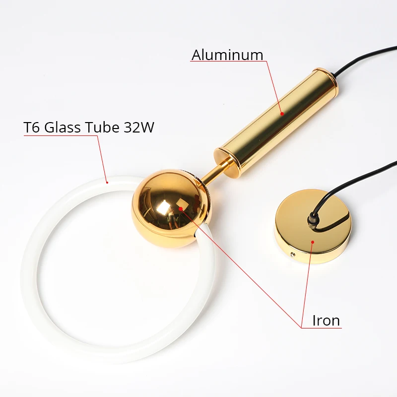 Современный подвесной светильник для столовой с золотым кольцом, подвесной светильник для спальни, домашнее освещение в помещении, светильники с алюминиевым металлическим покрытием