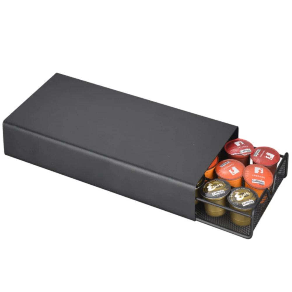 

Storage Stand Shelves Home Large Organizer Capsule Holder Black Durable Simple Iron Coffee Drawers Practical Save Space