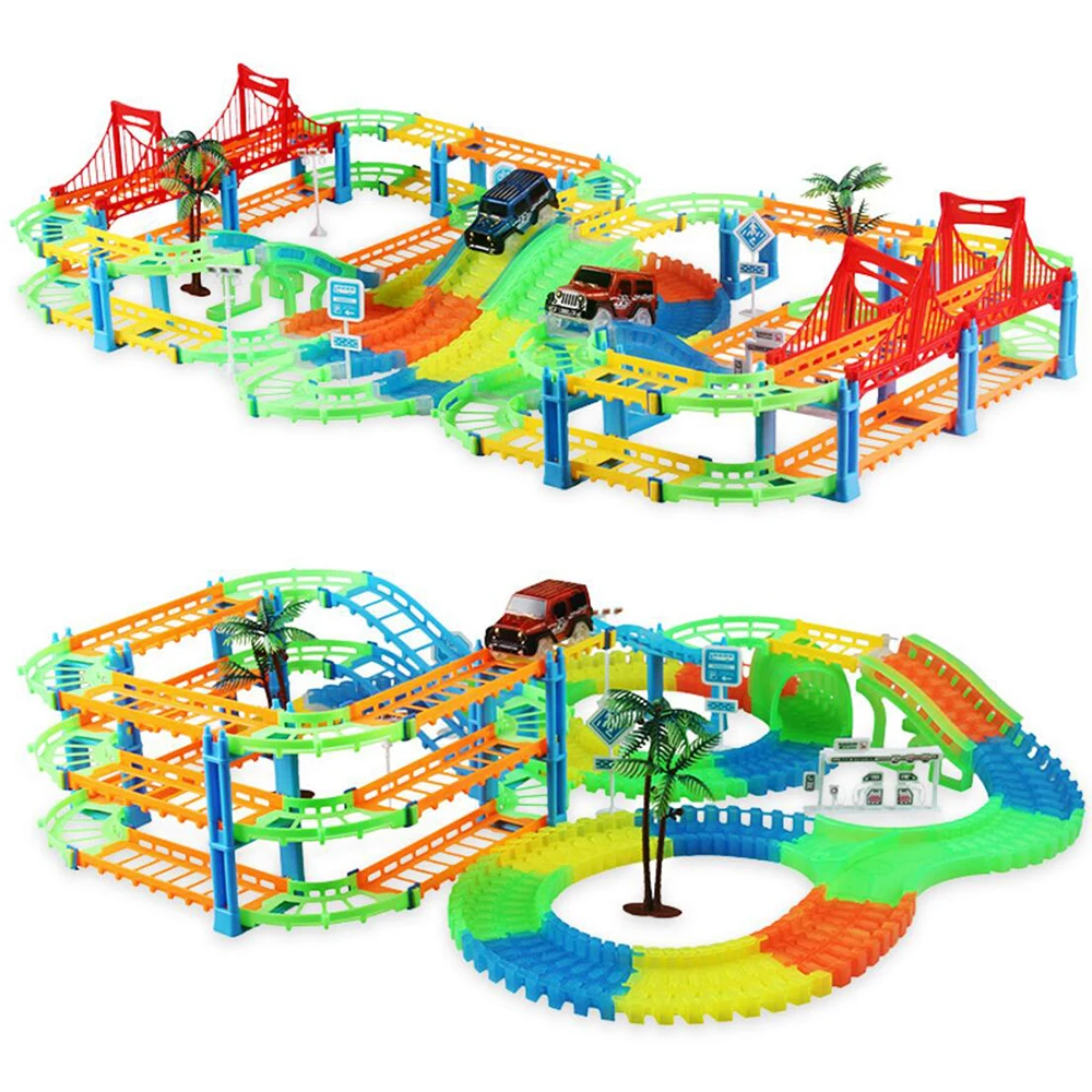 

Flexible Railway Tracks Car Toys DIY Magical Track Road Set With Flashing Light Rail Car Assembly Train Model Toy Christmas Gift