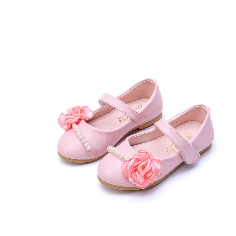 Обувь для девочек, модная Маленькая кожаная обувь, детская обувь с цветком и жемчугом, обувь принцессы с квадратным носком, детская обувь