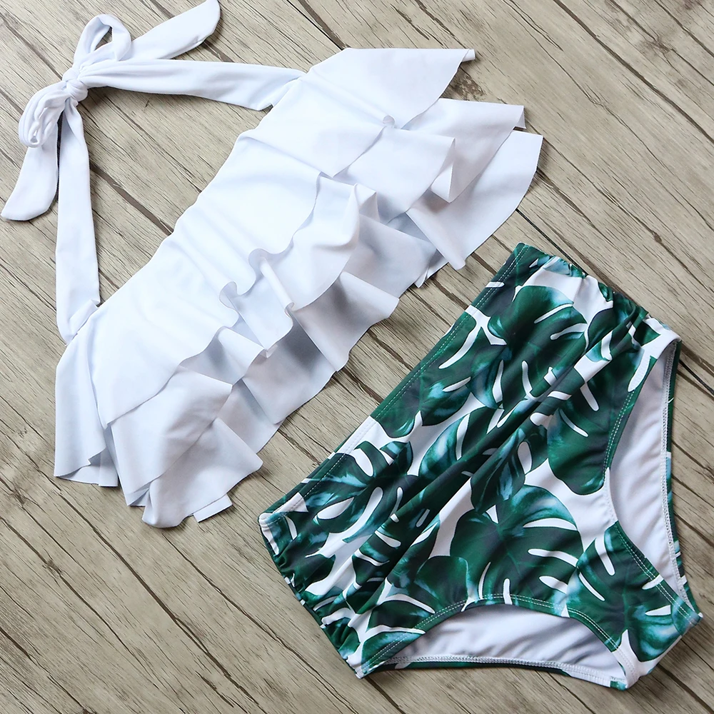 

Bandage Ruffle Bikini 2019 High Waist Swimwear Women Dot Swimsuit Women Floral Beach Wear Print Badpak Brazilian Halter