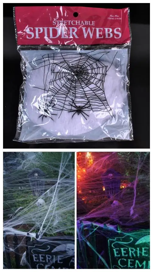 wholesale halloween party scene props horror halloween decoration white stretchy cobweb spider web for bar haunted
