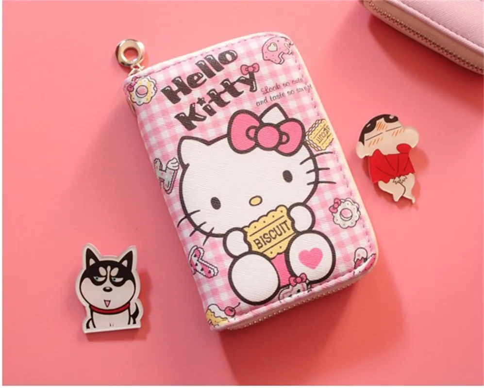 

hello kitty Women Short Wallets PU Leather Female Plaid Purses Card Holder Wallet Fashion Woman Zipper Wallet With Coin Purse