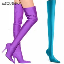 MIQUINHA 2017 Designer Boots Footwear Satin Boots Women Shoes Woman Lighter Looked High Heels Women Boots Female High Sock Boots