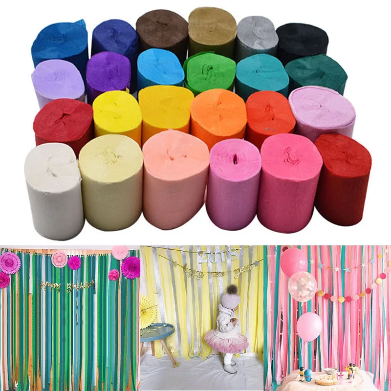 5cm*10 meters Crepe Paper Streamers Tissue Paper Roll Flower Craft Making Birthday Wedding Party Backdrop DIY Decoration