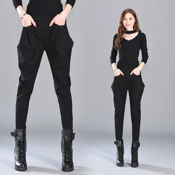 

On Sale 2020 Women's Fashion Loose Personality Pockets High Waist Oversize Cross harem Pencil Black Pants Ladies Spring Trousers