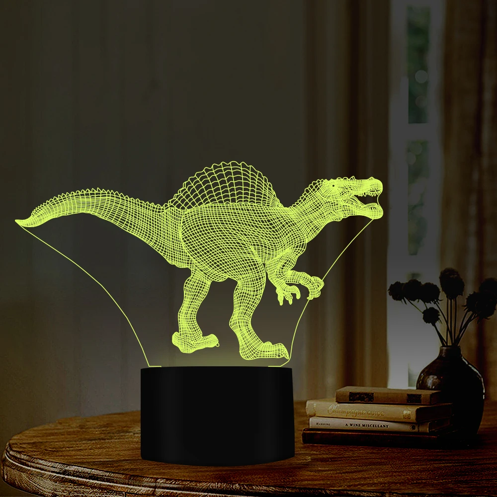 Ночные лампы в форме динозавра Spinosaurus 7 меняющихся цветов USB порт идеальный