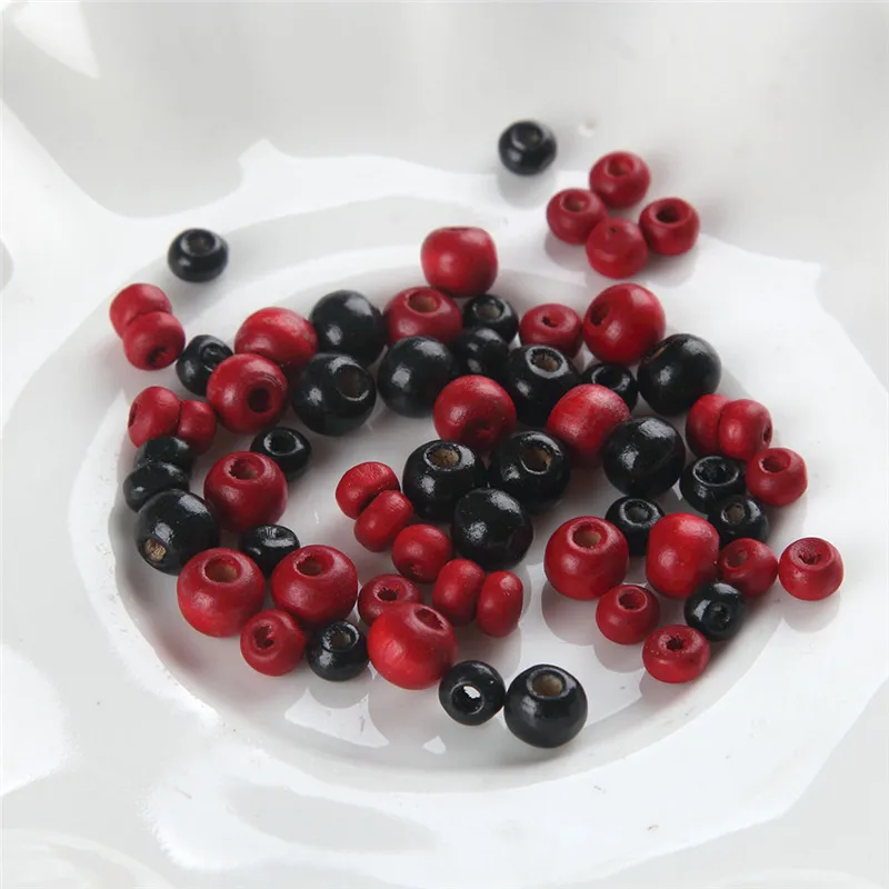 

200 pcs Red Black 8 10 12 14 16 18 20 mm Wood Spacer Beads For Jewelry Making Bracelet DIY Accessories