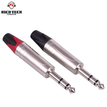 

2pcs/1pair 6.35mm jack connector microphone plug 6.5mm 3poles stereo zinc alloy material high quality red+black color