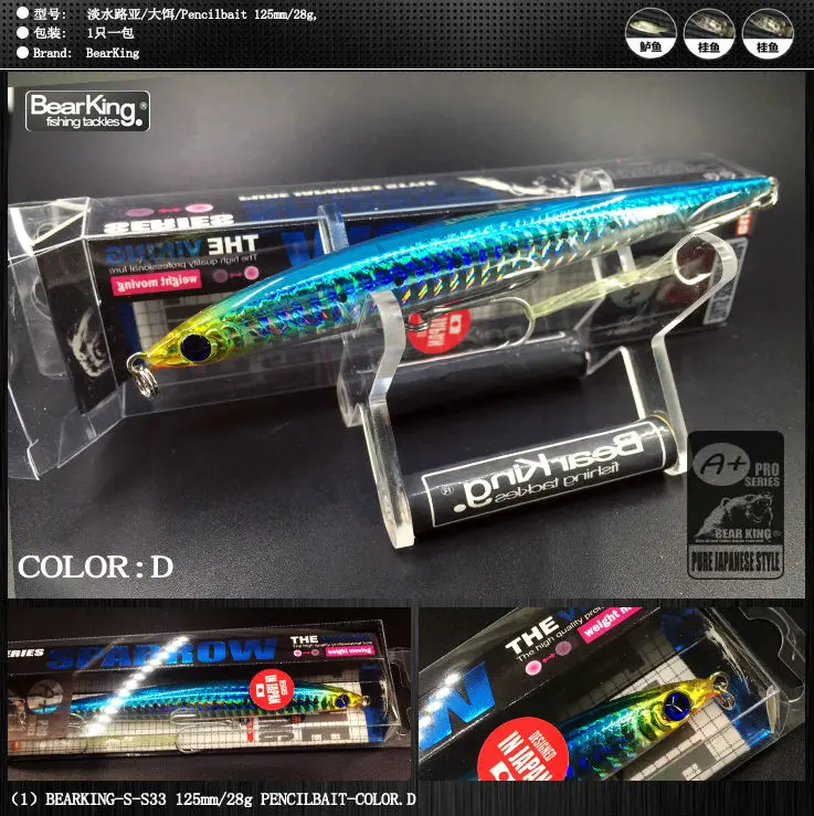 Retail 2016 good fishing lures minnow,quality professional baits 12.5cm/28g,bearking HOT MODEL penceilbait crankbait sinking