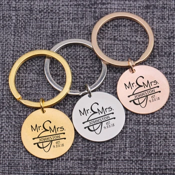 

Key Holder Engagement Memory Gift Keychains Stamped Memorial Key Tag Mr. Mrs. Custom Date Name Couples Lovers Key Rings Piece