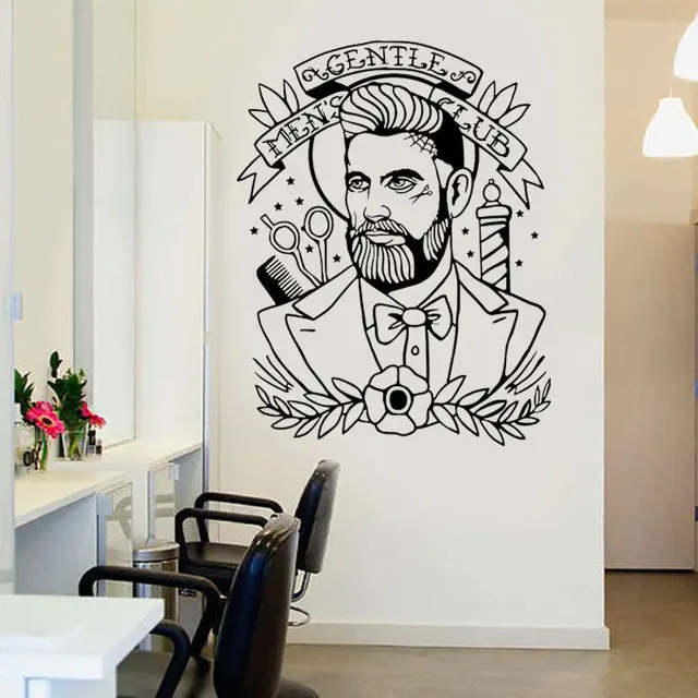 Barber Shop Hipster Wall Art Sticker Decal GLENTLE MAN’S CLUB Wallpaper