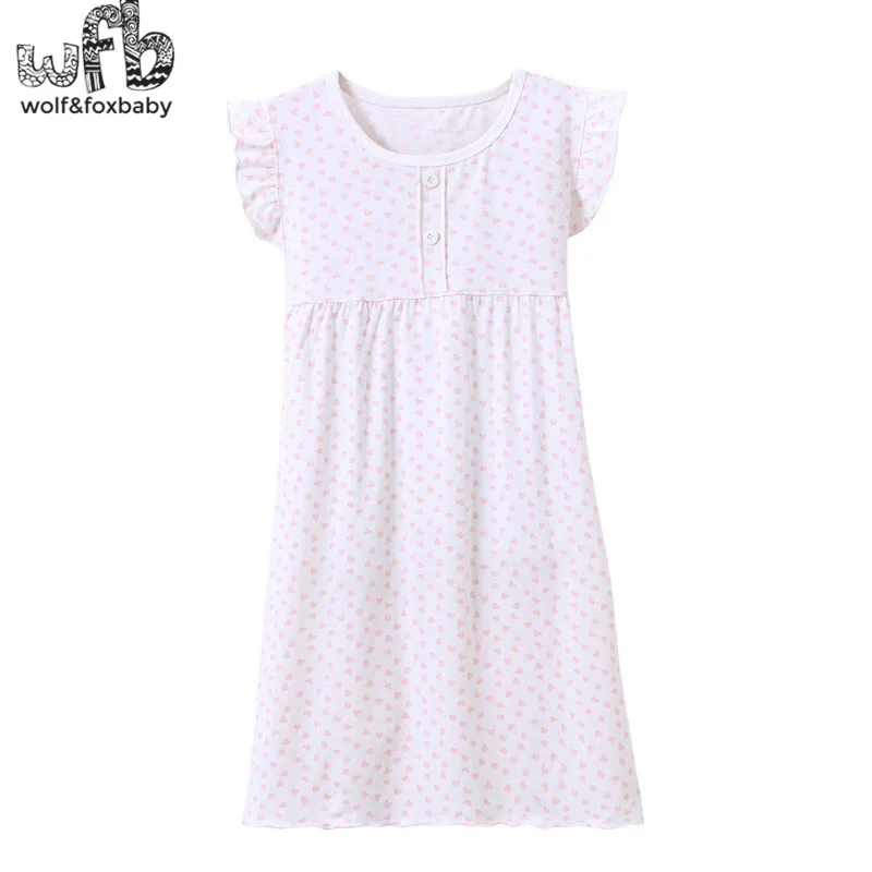 Retail 3-14 years cotton children's home wear nightdress girl baby pajamas autumn fall summer