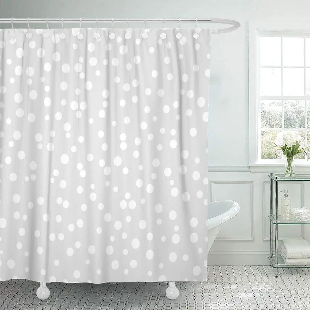 

Shower Curtain with Hooks Round Chaotic Dots on Gray White Circles of Different Sizes Kids Large Small Pixel Pop Bathroom