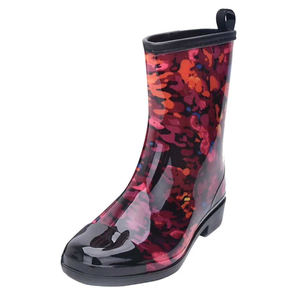 

women's rubber shoes Punk Style Mid Boots Women's Non-Slip Rain Boots Outdoor Rubber Water Shoes #XTN