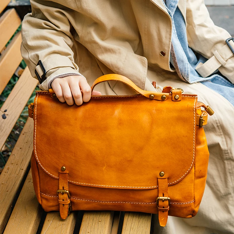 AETOO Tanning leather handmade tot bag retro head cowhide Cambridge bag Leather portable shoulder crossbody bag