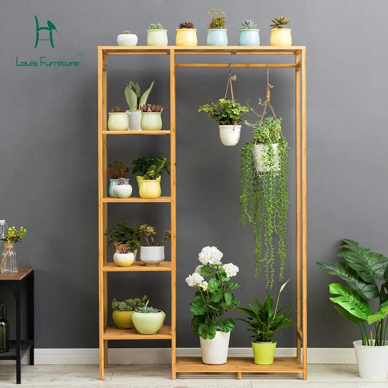 

Louis Fashion Plant Shelves Balcony Floor Wooden Flower Living Room Multi-storey Indoor Plant Hanging Meat Floral Potted Rack
