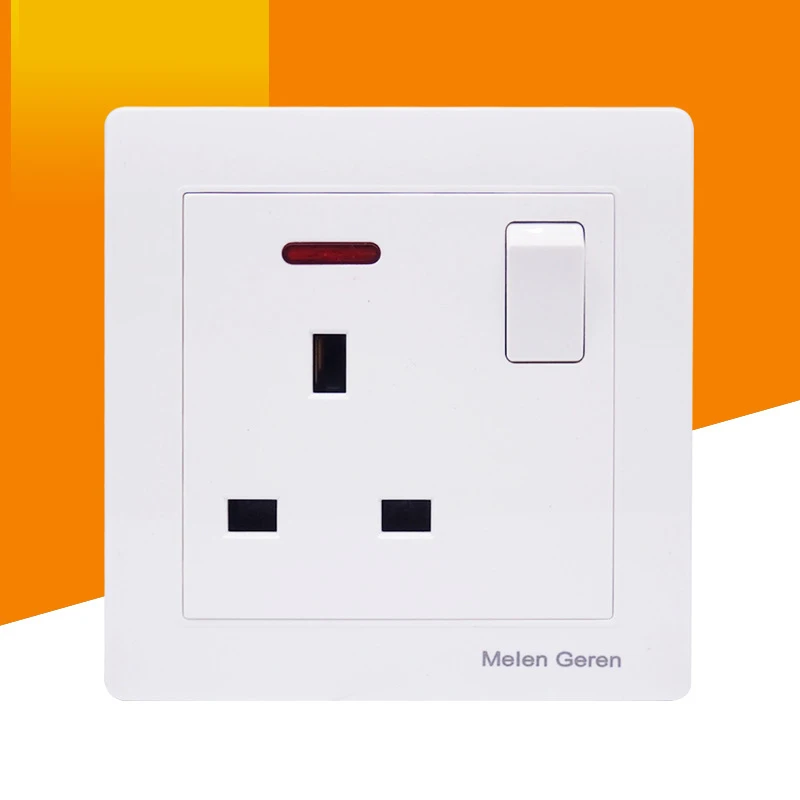 

Wall Electrical Socket Switch Push Button with Led Indicator UK Standard Plug Power Outlet Panel 1 Gang 13A AC 110~250V 86*86mm