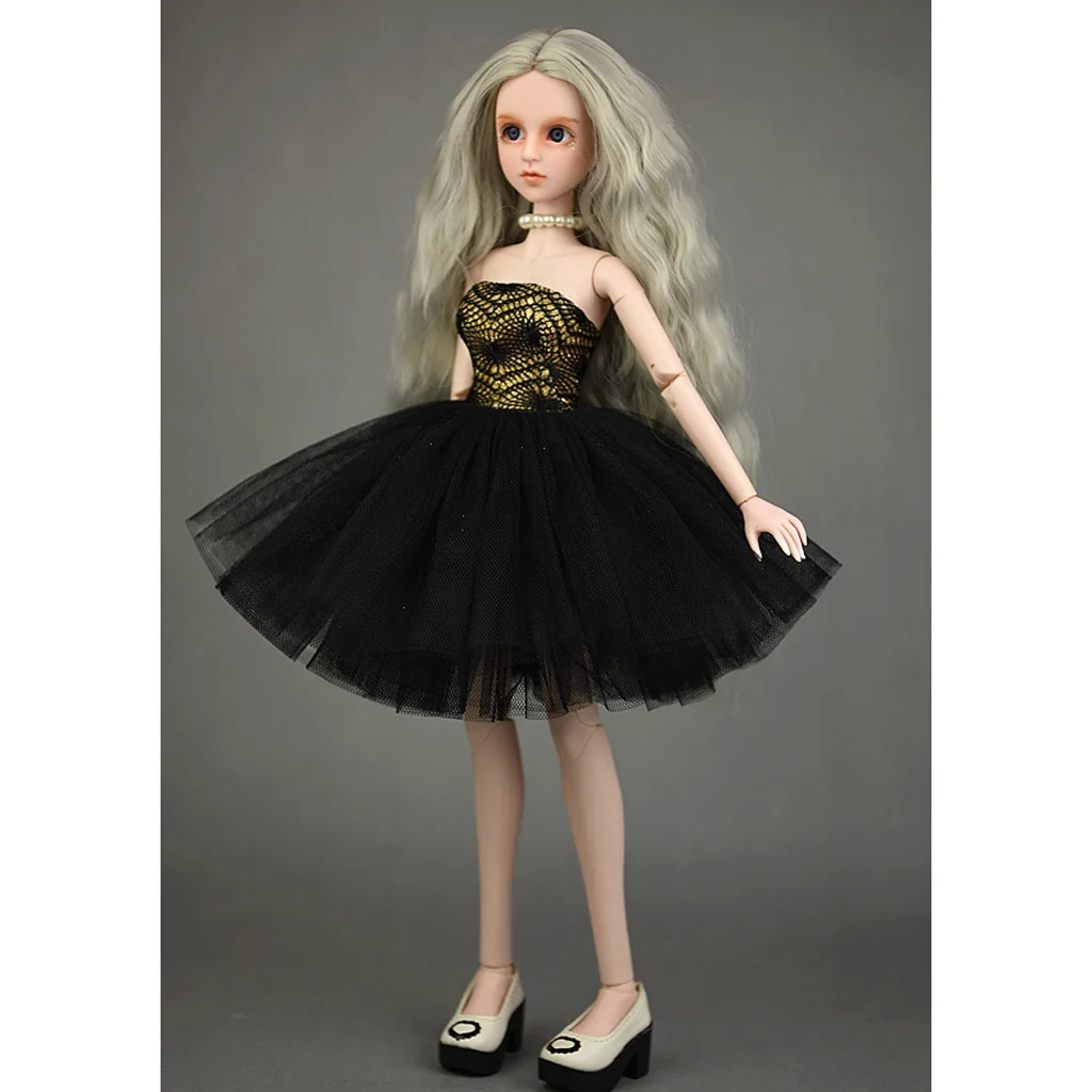 Elegant Garments Tube Top Dress Wedding Gown Outfits  Wedding Dress for 1/4 BJD Girl Dolls Dress Up (Black)