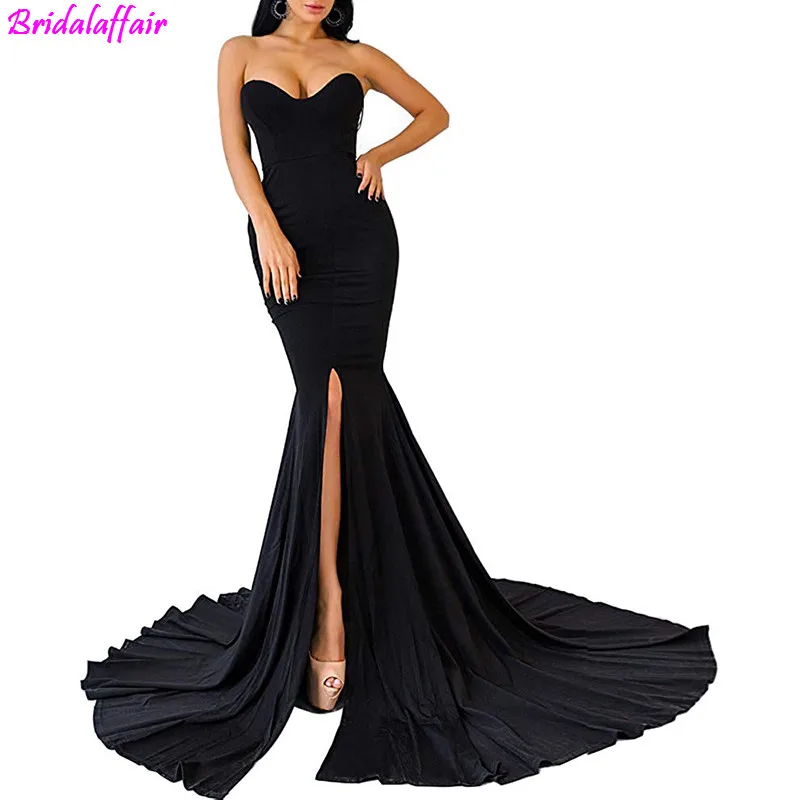 

Womens material Long Prom Dresses 2019 Strapless Asymmetric Slit Front Evening Dress party formal dress vestidos de fiesta