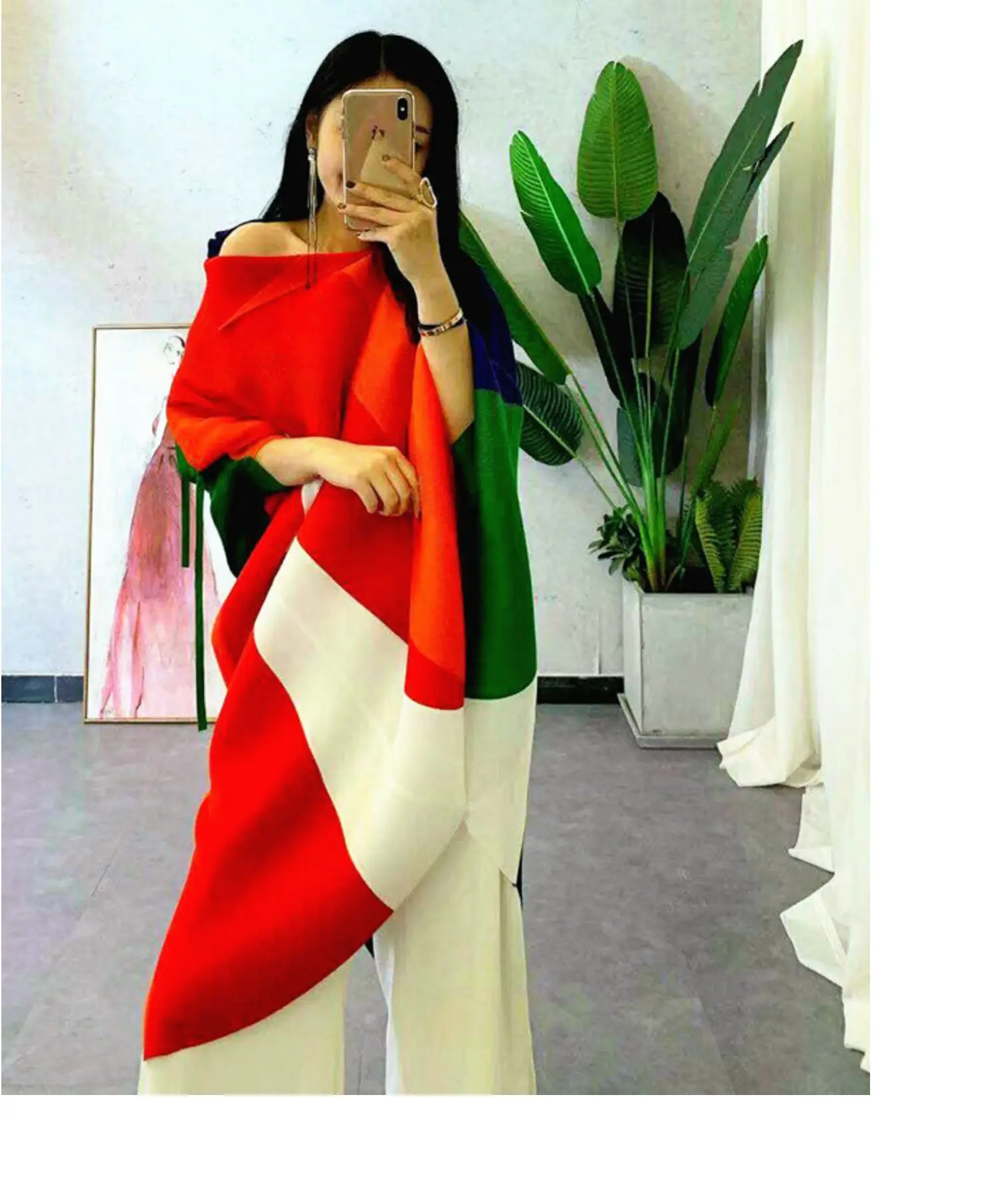 Changpleat Весна Лето дизайн женское асимметричное платье Miyak Плиссированное модное платье с рукавом летучая мышь спереди и сзади
