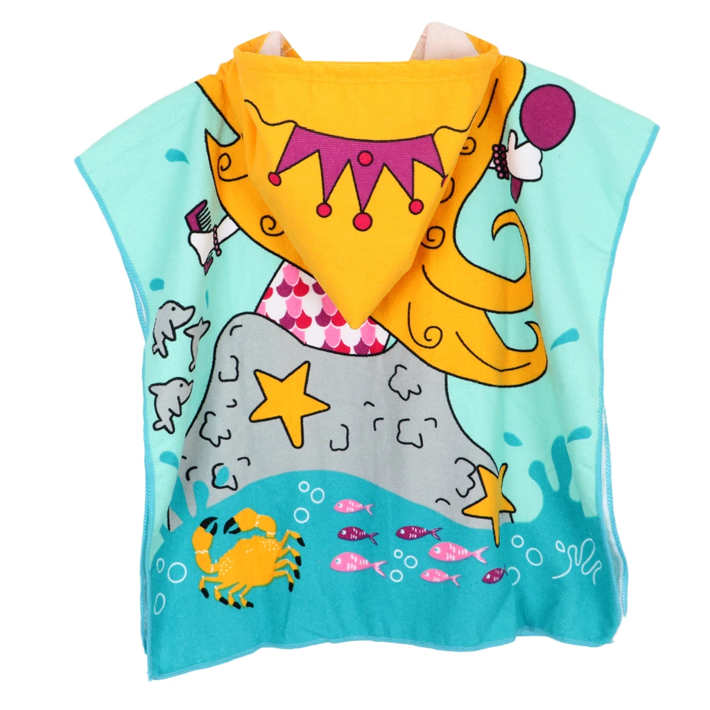 Lightweight Surf Changing Robe Swimming Beach Hooded Poncho Wetsuit Towel with Mermaid Butterfly Shark Image for Boys Girls Kids