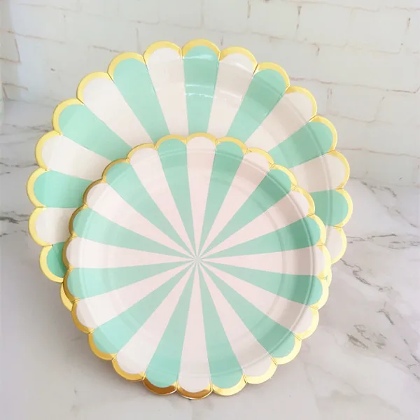 

80pcs Mint Blue with Foil Silver Gold Scalloped Edge Party Paper Plates Baby Shower Favor Wedding New Year Table Decorations