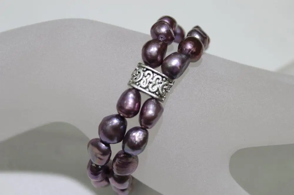 

2 strands fresh water pearl bracelet purple 9x10mm 20cm