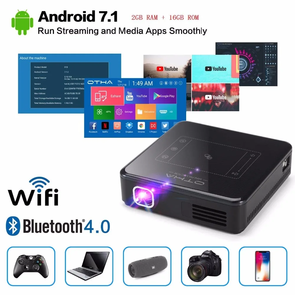 OTHA 4K DLP HD Mini Portable Projector 200 ANSI Home Theater Projector Wifi 1080P Mini Android Cinema 2G+16G 200\ OTHA 4K DLP HD Mini Portable Projector 200 ANSI Home Theater Projector Wifi 1080P Mini Android Cinema 2G+16G 200\