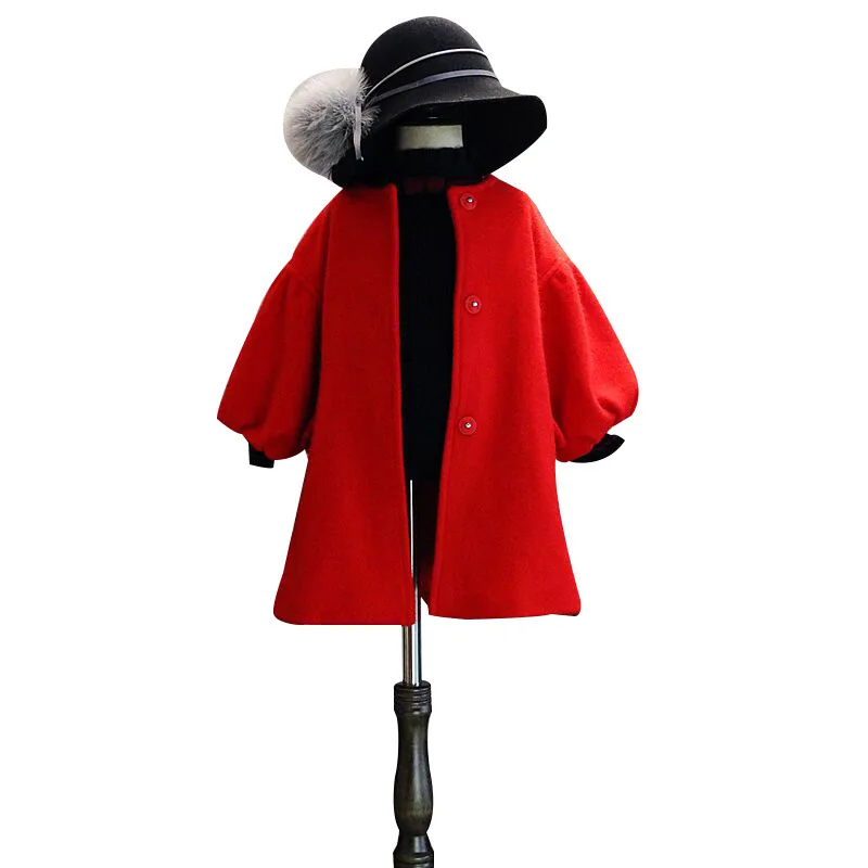 DFXD/детское шерстяное пальто, новая модная зимняя детская однобортная верхняя одежда красного цвета с поясом для девочек, теплое пальто для детей 2-8 лет - Цвет: Red