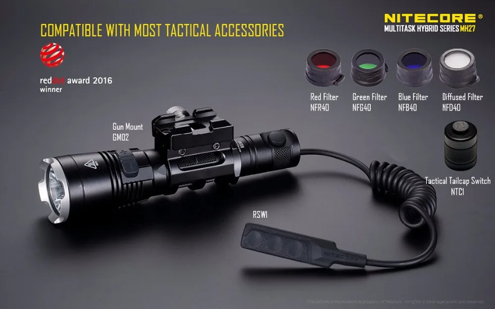 Metros de Alumínio à Prova Nitecore Recarregável Lanterna Lumen Feixe Distância 462 Dmultiágua Luz Tocha Multitarefa Mh27 Max.1000 15 distância 462 metros de alumínio à prova