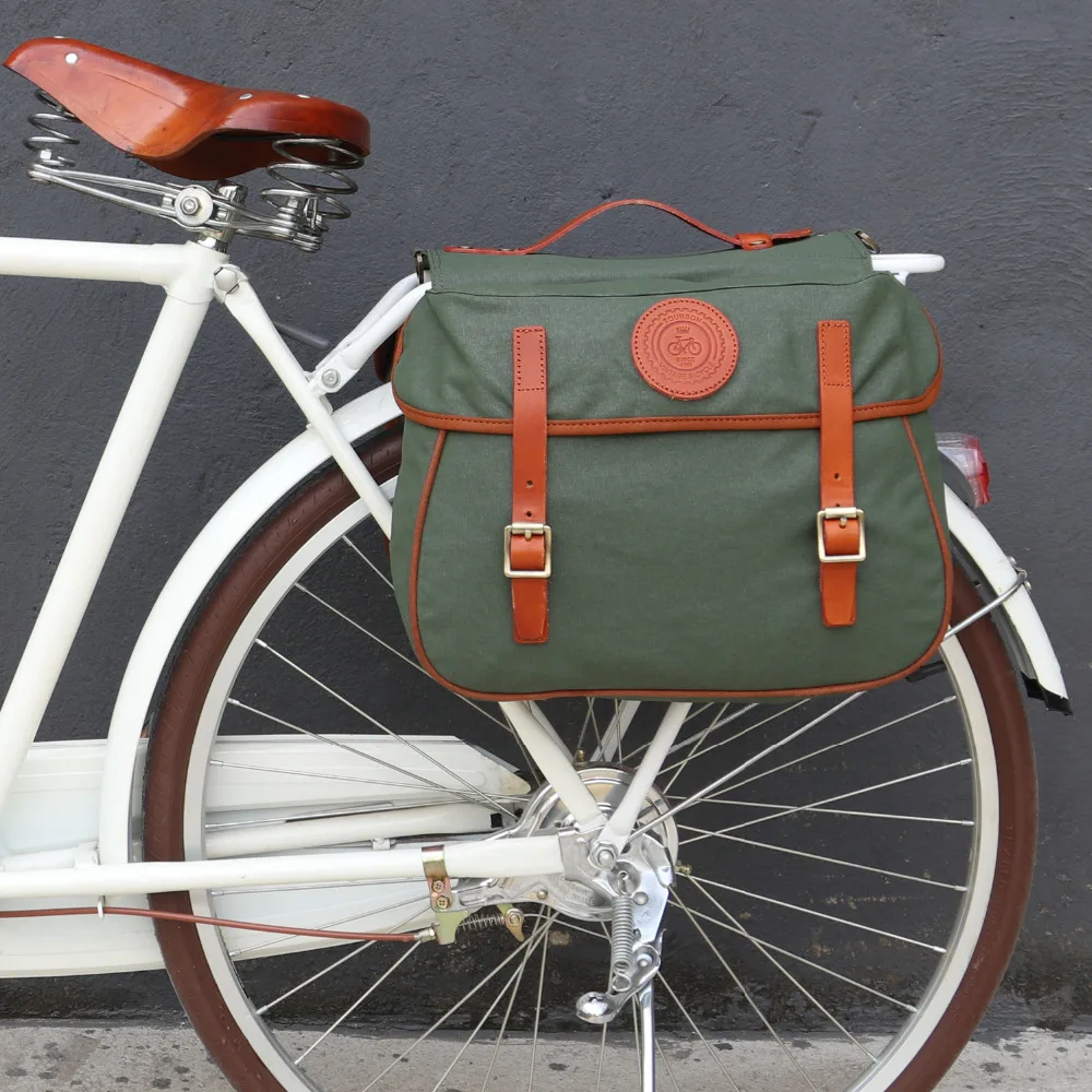 Tourbon City 사이클링 레트로 자전거 파니 리어 랙 트렁크 뒷좌석 안장 가방 자전거 수하물 두 가방 방수 왁스 칠 캔버스