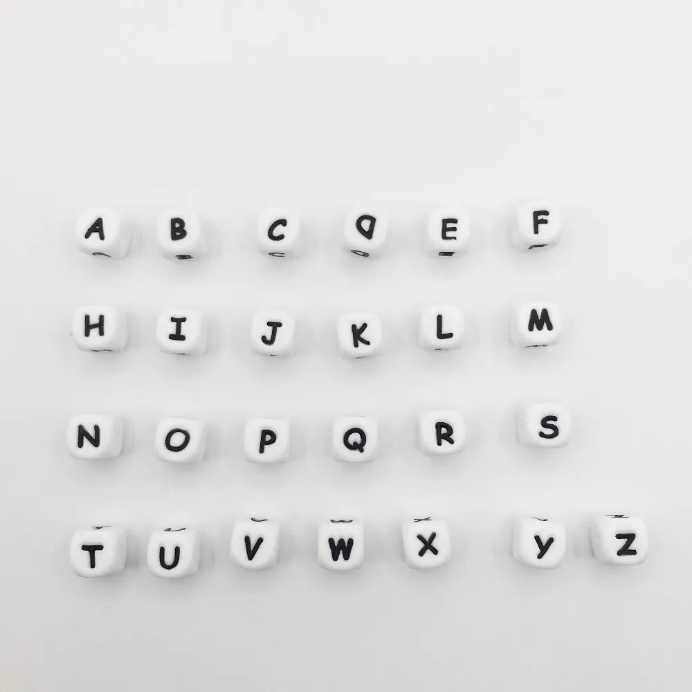 

Alphabet Silicone Beads (12mm Alphabet Letter Cubes) - Food Grade Loose Teething Chew Jewelry Beads Teething Necklace