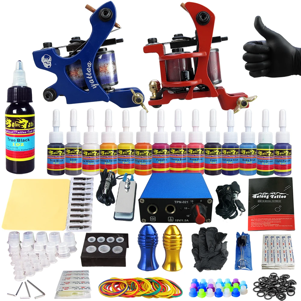 

Solong Tattoo Professional Machine Kits power supply 14 Inks Grip TK203-33CN