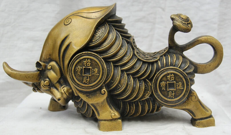

JP S61 12" Chinese Fengshui Copper Zodiac Year Bull Oxen Wealth Money Strong Statue Discount 35%