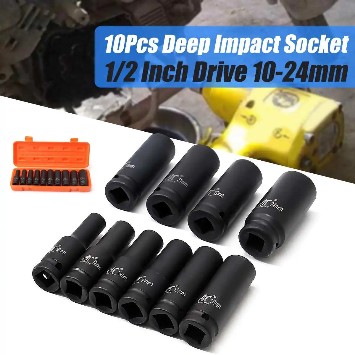 

MTGATHER 10Pcs 1/2'' inch Drive Deep Impact Metric Socket Tool Set Air Pneumatic Garage 10-24mm Impact Metric Fasteners Nuts