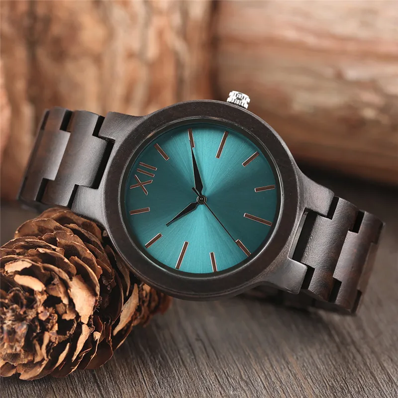 Creative Ebony Wood Watches Men Quartz Wristwatch 2017New Arrival Women Full Wooden Bamboo Bangle Sport Watch 3