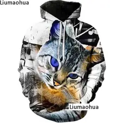 Хип-хоп 3D толстовка печати головой кота зимние свитер с капюшоном унисекс Повседневный пуловер свободные теплая спортивная Harajuku топы