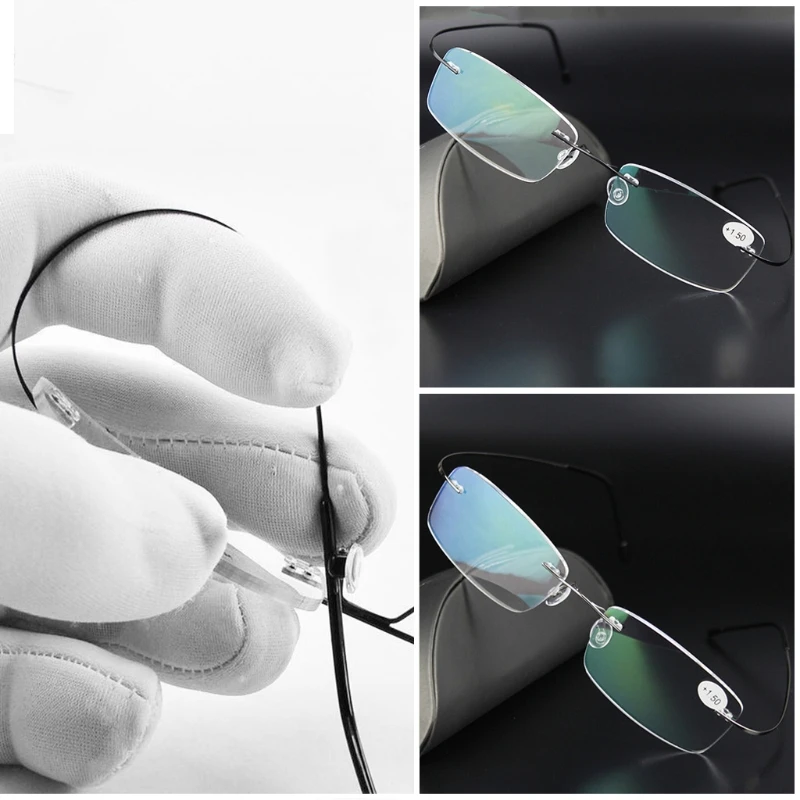 Ультралегкие титановые прямоугольные очки без оправы, очки, оправа для очков+ 1,0/+ 1,5/+ 2,0/+ 2,5/+ 3,0/+ 3,5/