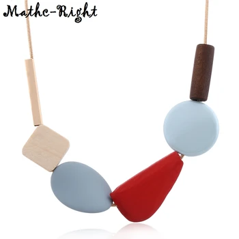 Colorful Resin Beads Statement Necklace Women's Multicolor Wood Necklaces & Pendants for Women New Arrival Fashion Jewelry MX029