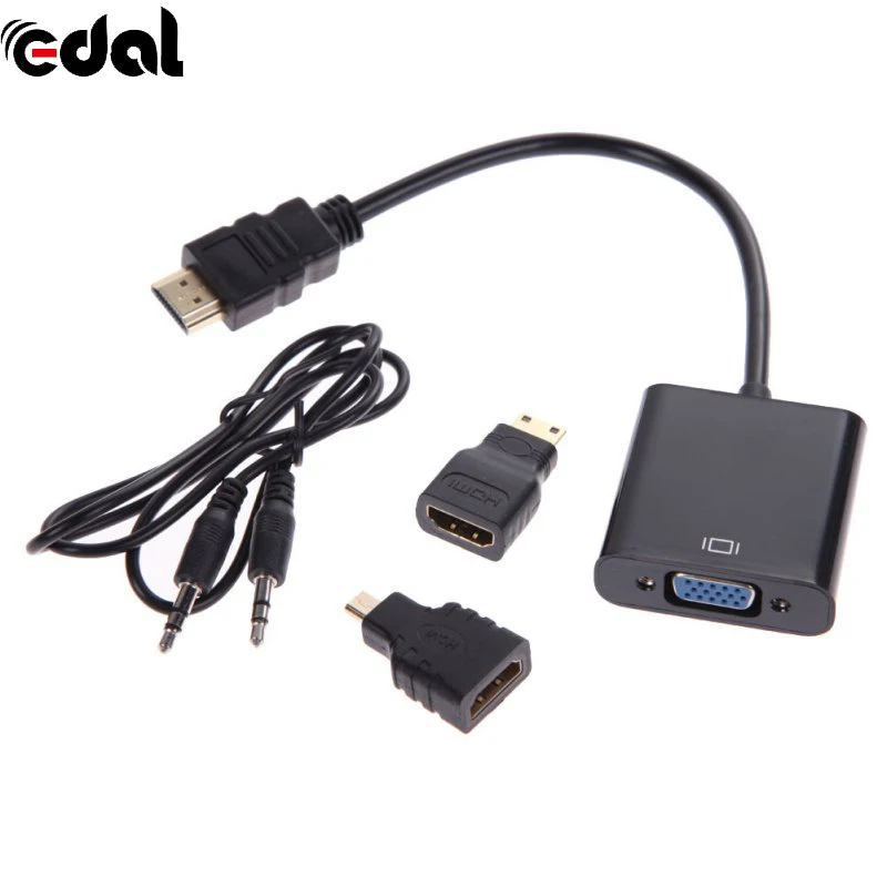 

EDAL 1 Sets Micro Mini HDMI To VGA Adapter Adaptor HDMI To VGA Converter Male To Female HDMI Cable With Audio Cord