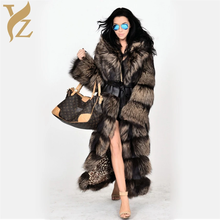 Luxurious Whoelskin Raccoon Dog Fur Coats For Women X long Real Fur