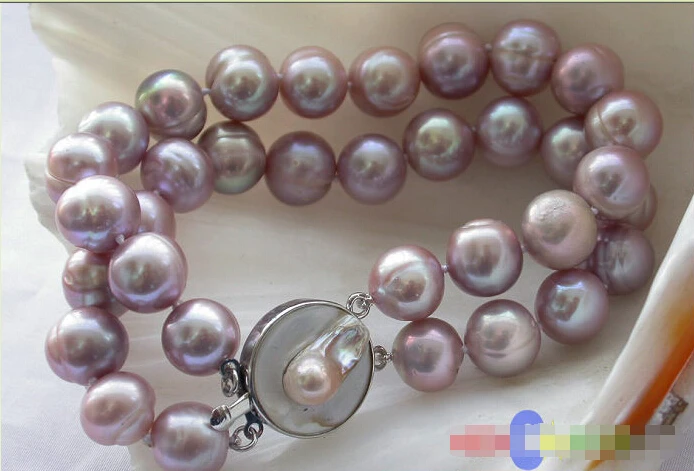 

FREE SHIPPING p2027 2ROW 12MM lavender ROUND FRESHWATER CULTURED PEARL BRACELET