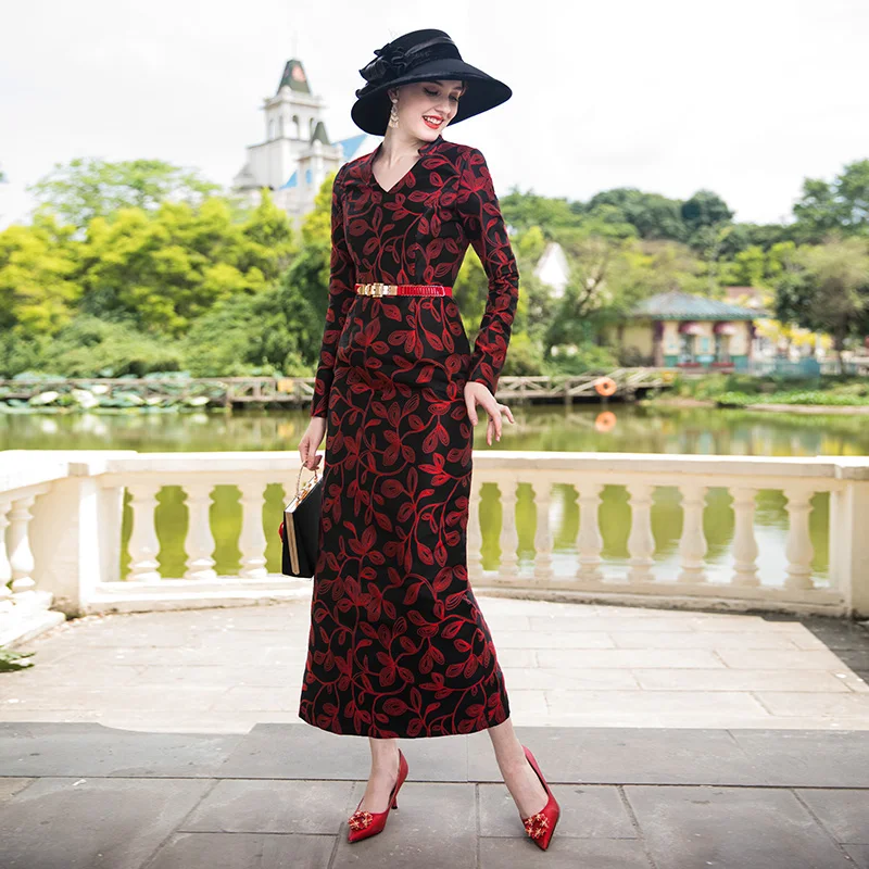 

2018 Evening Trend Dress Pencil Split Dresses Women Elegant Jacquard Wedding Maxi Dress Bodycon Dress Robe Vintage 6997