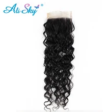 Ali Sky Peruvian Virgin Deep Curly Closure 4×4 Free Part Unprocessed Human Hair Weaving Swiss Lace Medium Brown Can Be Dyed