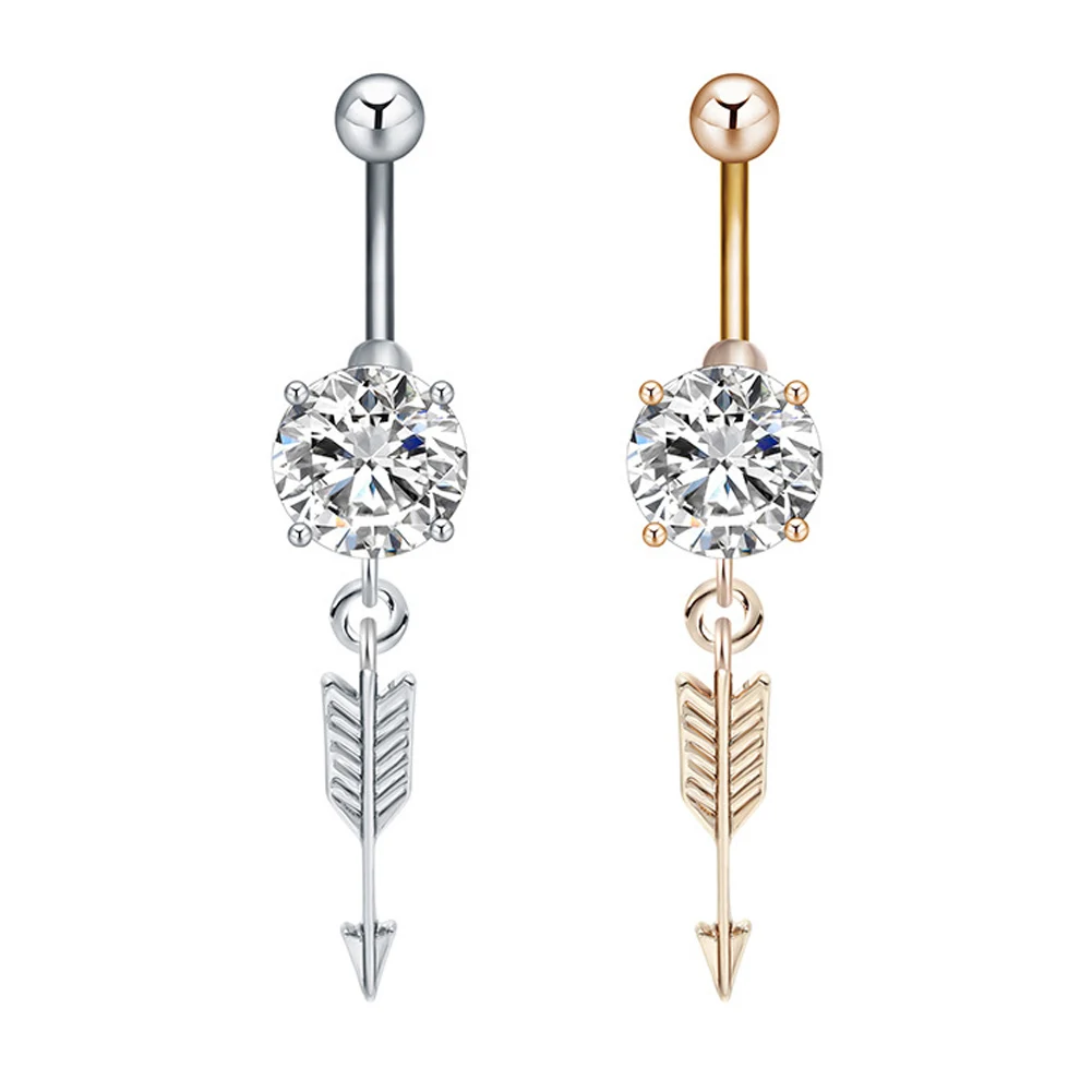 Womens Arrow Crystal Rhinestone Navel Belly Button Ring Bar Body